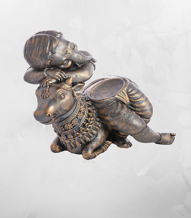 Lord Ganesha with Cow Decorative1 Lord Ganesha with Cow Decorative Showpiece Lovely Statue Home Decor Gifting Purpose Someone Special Decorative | Home & Office Living Room Sculpture Figurine - Image 1