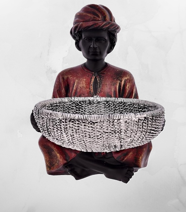 Men Statue Showpiece for Home Decor Men Statue with Basket | Living Room (Tokri man2) - Image 1