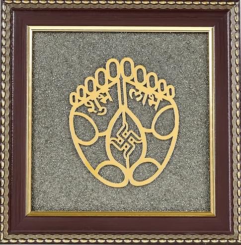 Shubh Labh Raw Pyrite Frame | Swastika Symbol - Image 2